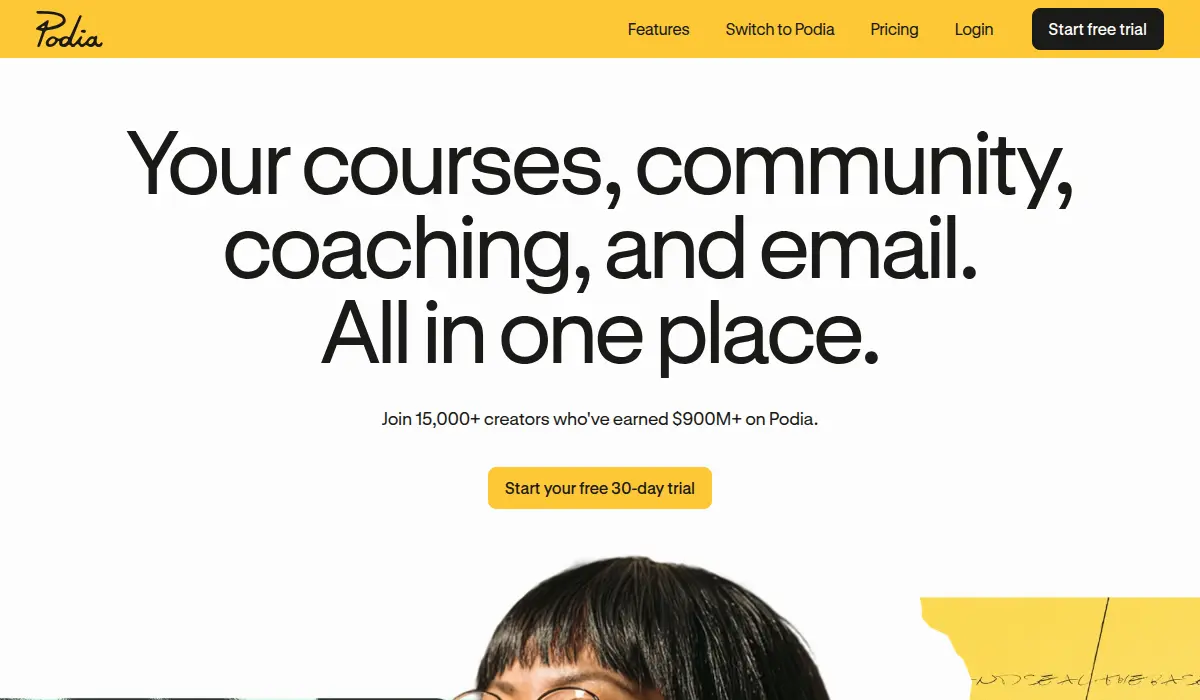 The Podia official website homepage