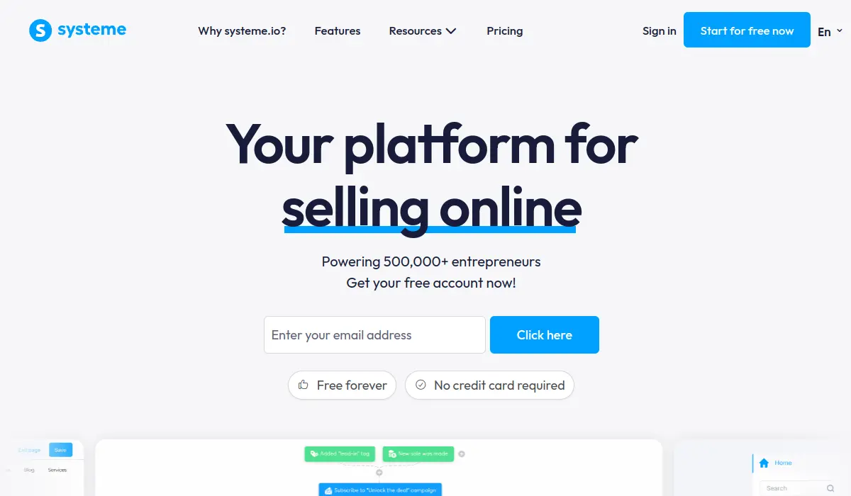 The systeme.io official website homepage